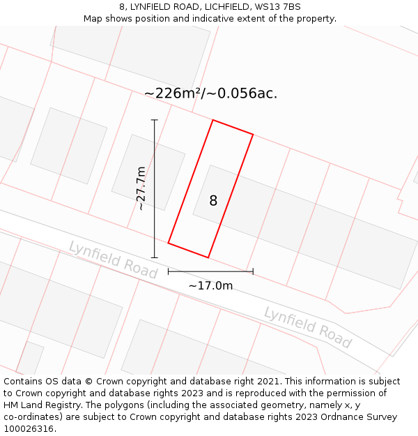 8, LYNFIELD ROAD, LICHFIELD, WS13 7BS: Plot and title map