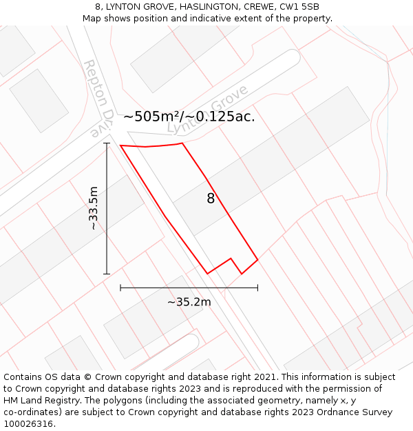 8, LYNTON GROVE, HASLINGTON, CREWE, CW1 5SB: Plot and title map