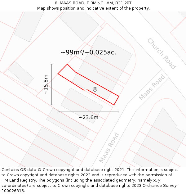 8, MAAS ROAD, BIRMINGHAM, B31 2PT: Plot and title map