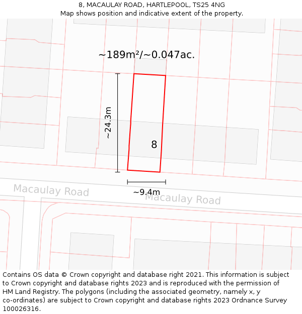 8, MACAULAY ROAD, HARTLEPOOL, TS25 4NG: Plot and title map