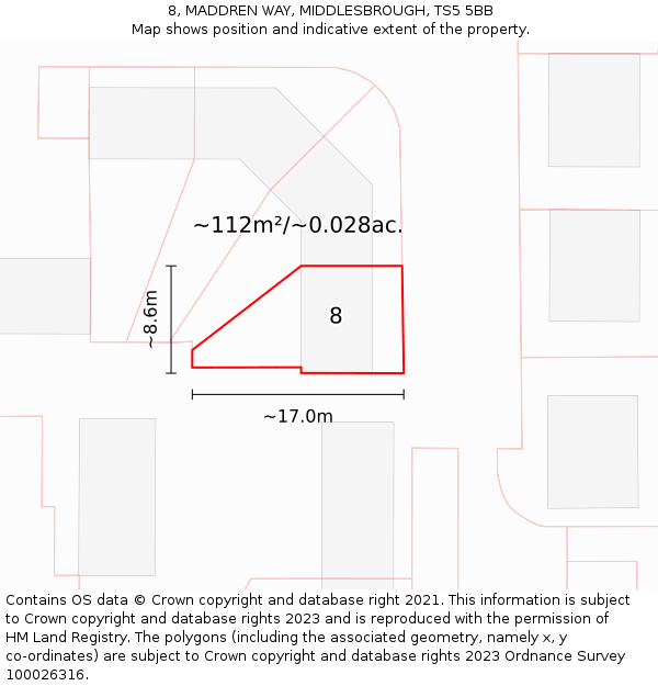 8, MADDREN WAY, MIDDLESBROUGH, TS5 5BB: Plot and title map