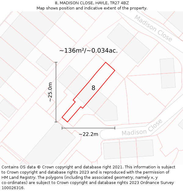8, MADISON CLOSE, HAYLE, TR27 4BZ: Plot and title map