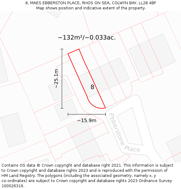 8, MAES EBBERSTON PLACE, RHOS ON SEA, COLWYN BAY, LL28 4BF: Plot and title map