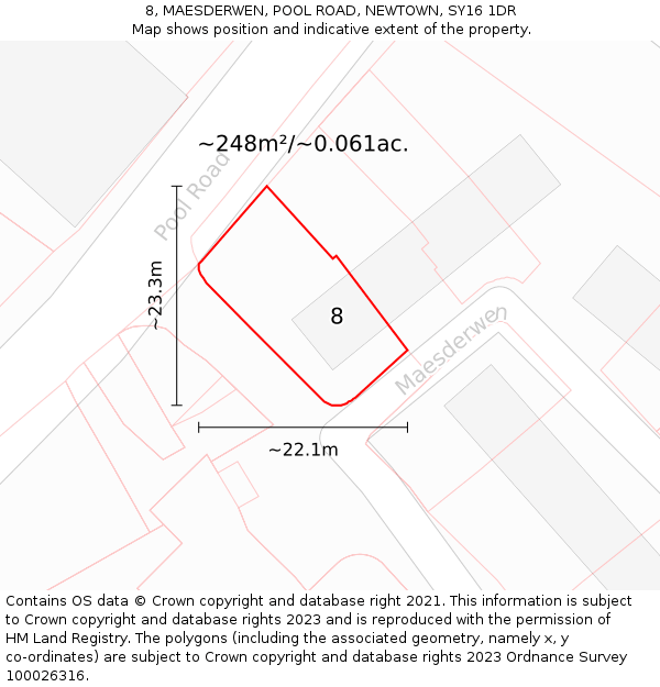 8, MAESDERWEN, POOL ROAD, NEWTOWN, SY16 1DR: Plot and title map