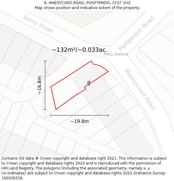 8, MAESYCOED ROAD, PONTYPRIDD, CF37 1HZ: Plot and title map