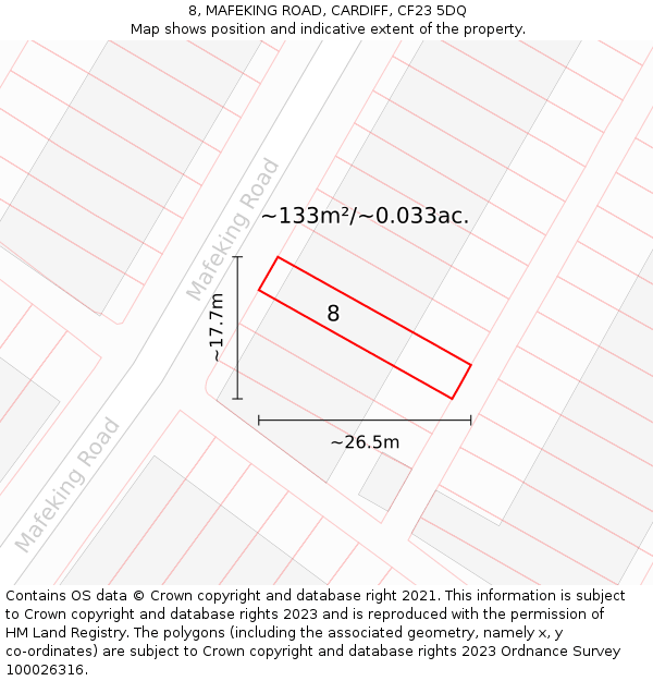 8, MAFEKING ROAD, CARDIFF, CF23 5DQ: Plot and title map