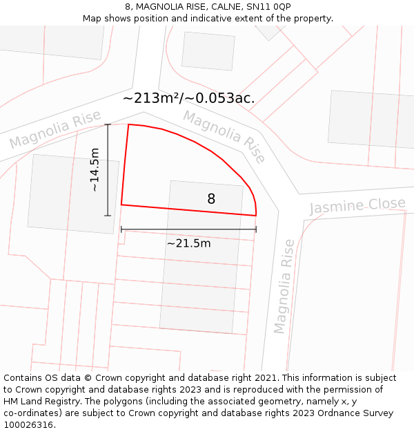 8, MAGNOLIA RISE, CALNE, SN11 0QP: Plot and title map