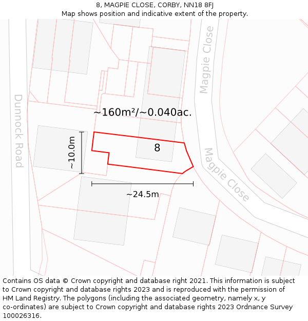 8, MAGPIE CLOSE, CORBY, NN18 8FJ: Plot and title map