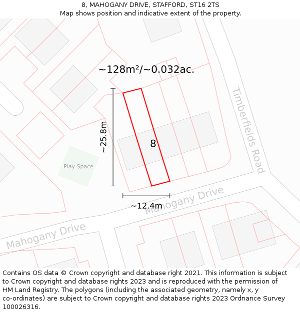 8, MAHOGANY DRIVE, STAFFORD, ST16 2TS: Plot and title map