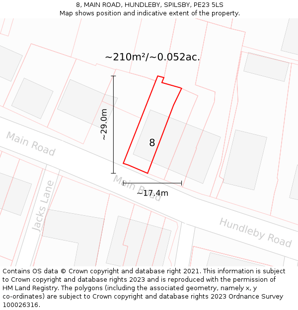 8, MAIN ROAD, HUNDLEBY, SPILSBY, PE23 5LS: Plot and title map