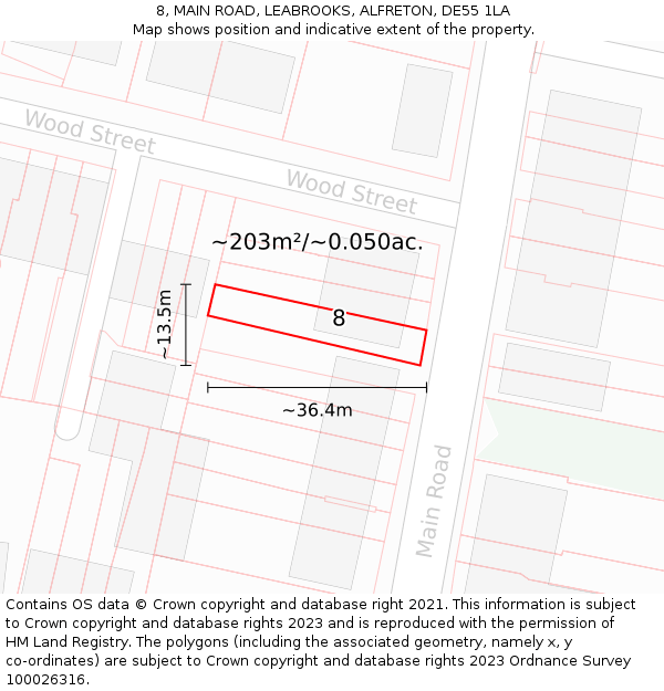 8, MAIN ROAD, LEABROOKS, ALFRETON, DE55 1LA: Plot and title map