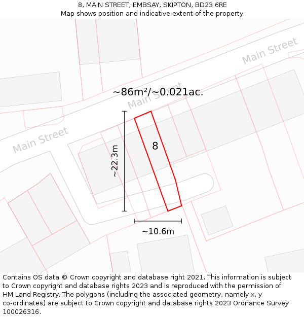 8, MAIN STREET, EMBSAY, SKIPTON, BD23 6RE: Plot and title map