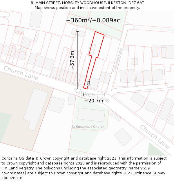 8, MAIN STREET, HORSLEY WOODHOUSE, ILKESTON, DE7 6AT: Plot and title map