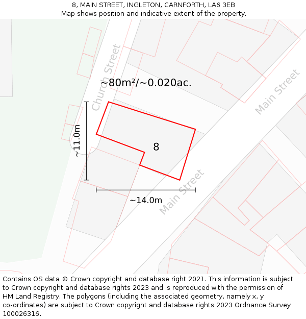 8, MAIN STREET, INGLETON, CARNFORTH, LA6 3EB: Plot and title map