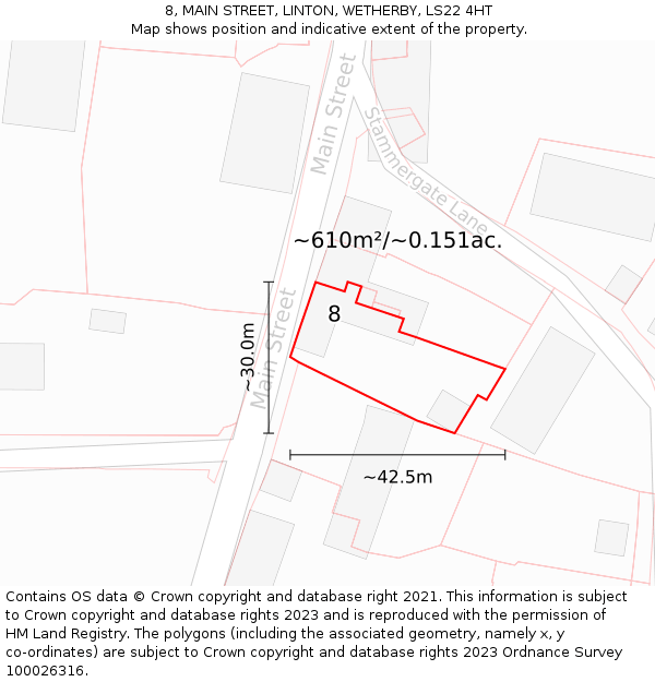 8, MAIN STREET, LINTON, WETHERBY, LS22 4HT: Plot and title map