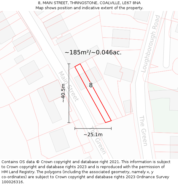 8, MAIN STREET, THRINGSTONE, COALVILLE, LE67 8NA: Plot and title map