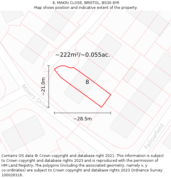 8, MAKIN CLOSE, BRISTOL, BS30 8YR: Plot and title map