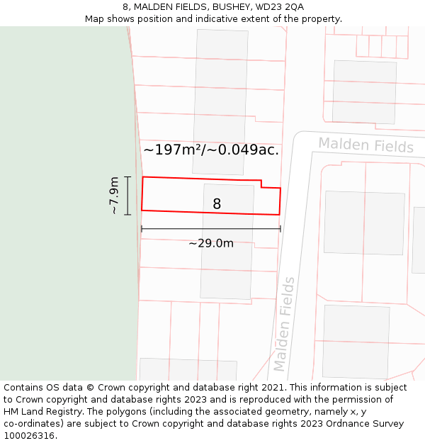 8, MALDEN FIELDS, BUSHEY, WD23 2QA: Plot and title map