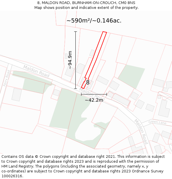 8, MALDON ROAD, BURNHAM-ON-CROUCH, CM0 8NS: Plot and title map