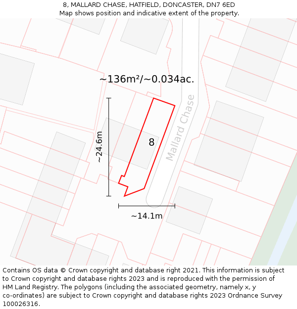 8, MALLARD CHASE, HATFIELD, DONCASTER, DN7 6ED: Plot and title map