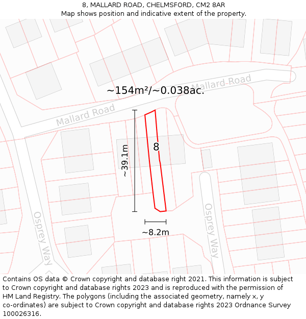 8, MALLARD ROAD, CHELMSFORD, CM2 8AR: Plot and title map