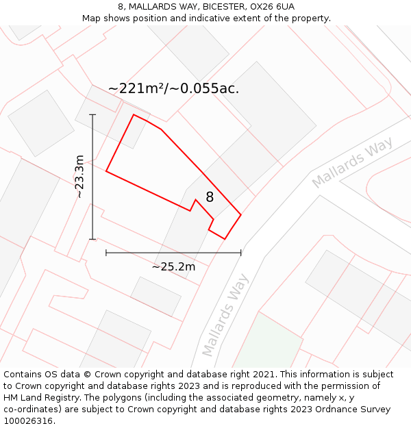 8, MALLARDS WAY, BICESTER, OX26 6UA: Plot and title map