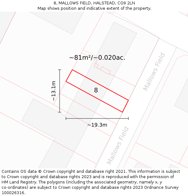 8, MALLOWS FIELD, HALSTEAD, CO9 2LN: Plot and title map