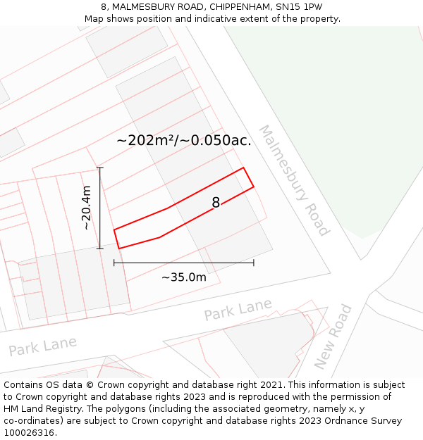8, MALMESBURY ROAD, CHIPPENHAM, SN15 1PW: Plot and title map