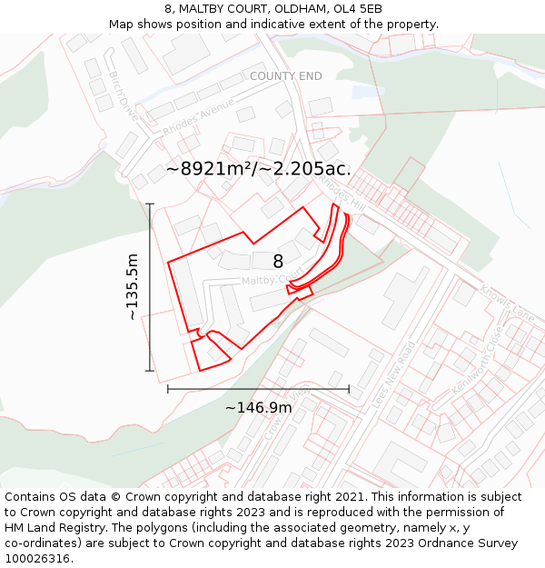 8, MALTBY COURT, OLDHAM, OL4 5EB: Plot and title map