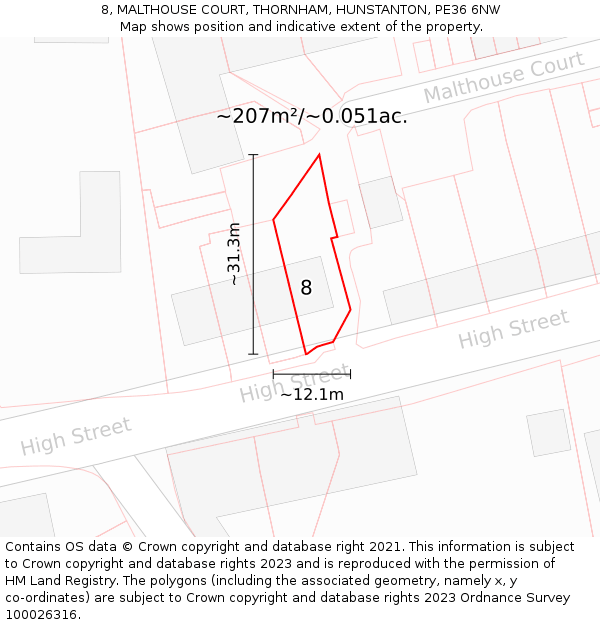 8, MALTHOUSE COURT, THORNHAM, HUNSTANTON, PE36 6NW: Plot and title map