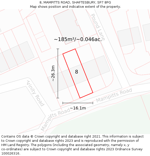 8, MAMPITTS ROAD, SHAFTESBURY, SP7 8PG: Plot and title map