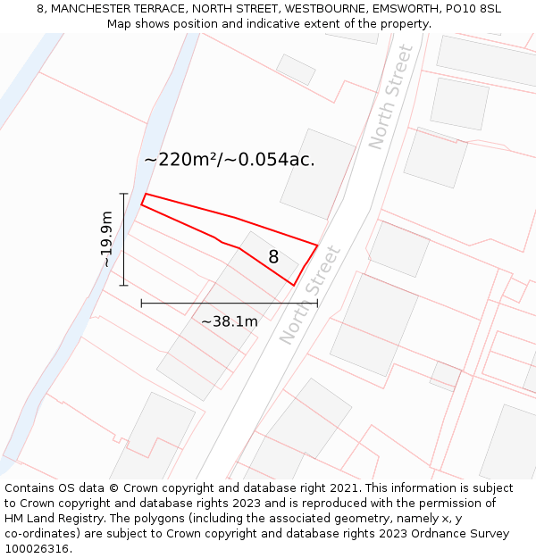 8, MANCHESTER TERRACE, NORTH STREET, WESTBOURNE, EMSWORTH, PO10 8SL: Plot and title map