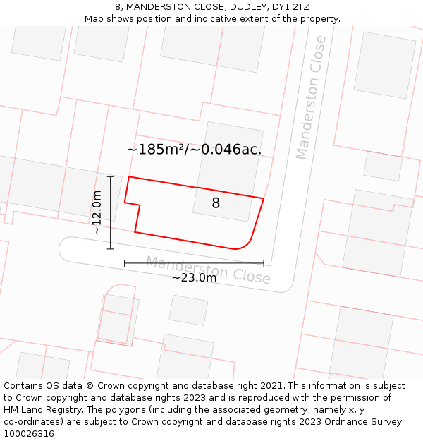 8, MANDERSTON CLOSE, DUDLEY, DY1 2TZ: Plot and title map
