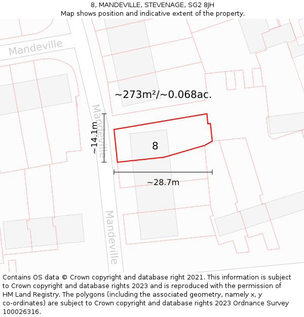 8, MANDEVILLE, STEVENAGE, SG2 8JH: Plot and title map