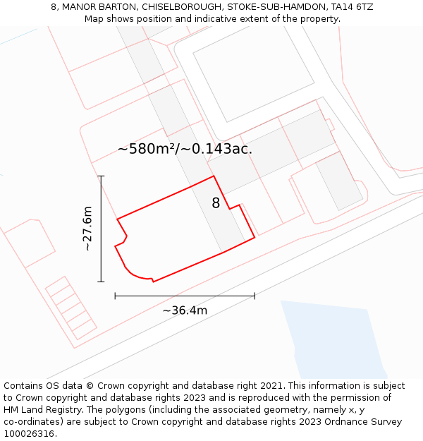 8, MANOR BARTON, CHISELBOROUGH, STOKE-SUB-HAMDON, TA14 6TZ: Plot and title map