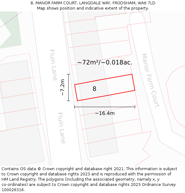 8, MANOR FARM COURT, LANGDALE WAY, FRODSHAM, WA6 7LD: Plot and title map
