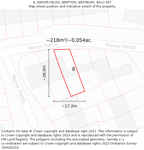 8, MANOR FIELDS, BRATTON, WESTBURY, BA13 4ST: Plot and title map
