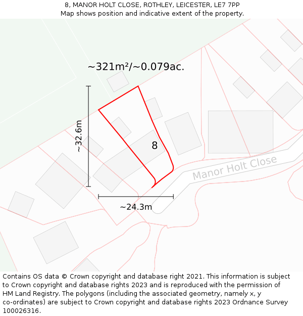 8, MANOR HOLT CLOSE, ROTHLEY, LEICESTER, LE7 7PP: Plot and title map
