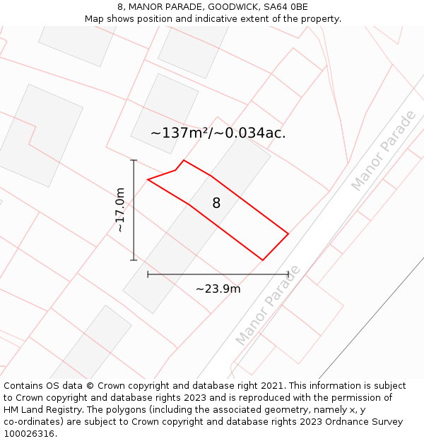8, MANOR PARADE, GOODWICK, SA64 0BE: Plot and title map