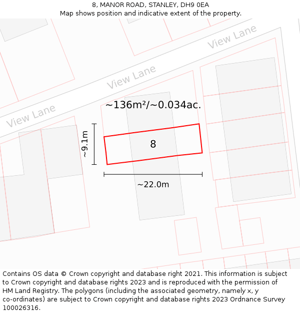 8, MANOR ROAD, STANLEY, DH9 0EA: Plot and title map