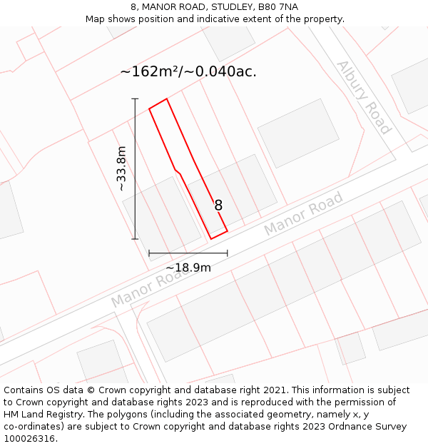 8, MANOR ROAD, STUDLEY, B80 7NA: Plot and title map