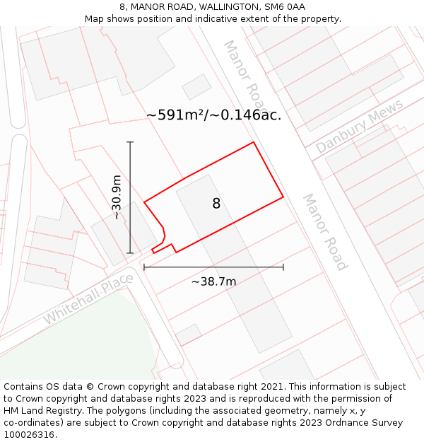 8, MANOR ROAD, WALLINGTON, SM6 0AA: Plot and title map