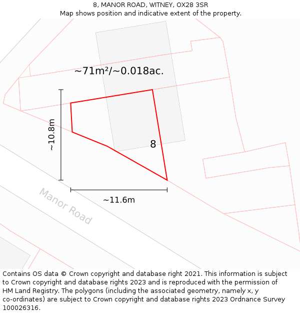 8, MANOR ROAD, WITNEY, OX28 3SR: Plot and title map
