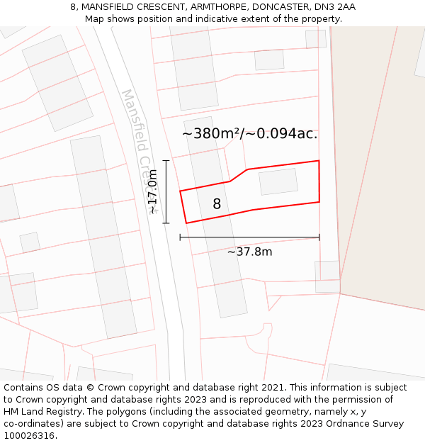 8, MANSFIELD CRESCENT, ARMTHORPE, DONCASTER, DN3 2AA: Plot and title map