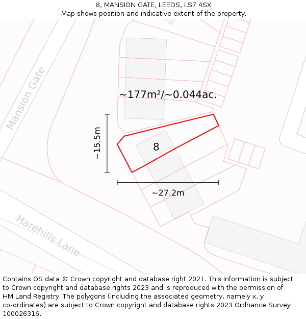 8, MANSION GATE, LEEDS, LS7 4SX: Plot and title map
