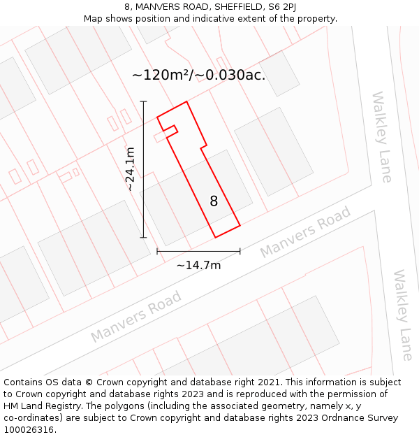 8, MANVERS ROAD, SHEFFIELD, S6 2PJ: Plot and title map