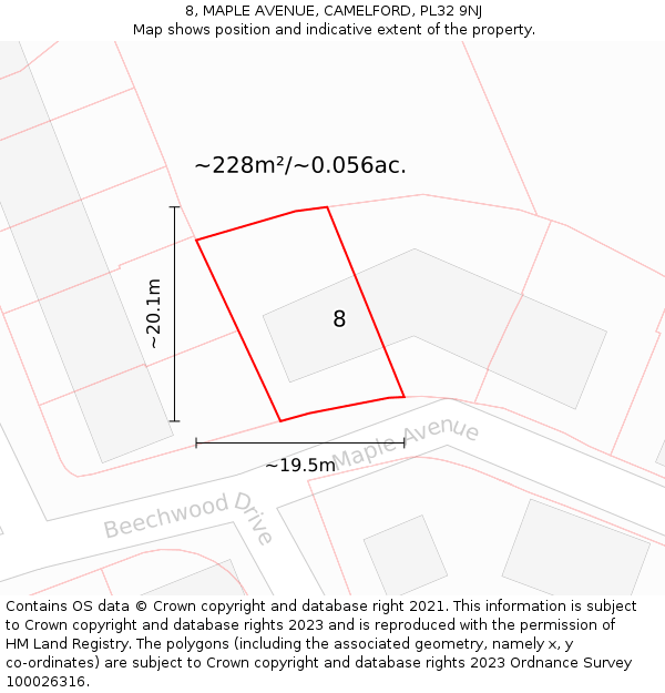 8, MAPLE AVENUE, CAMELFORD, PL32 9NJ: Plot and title map