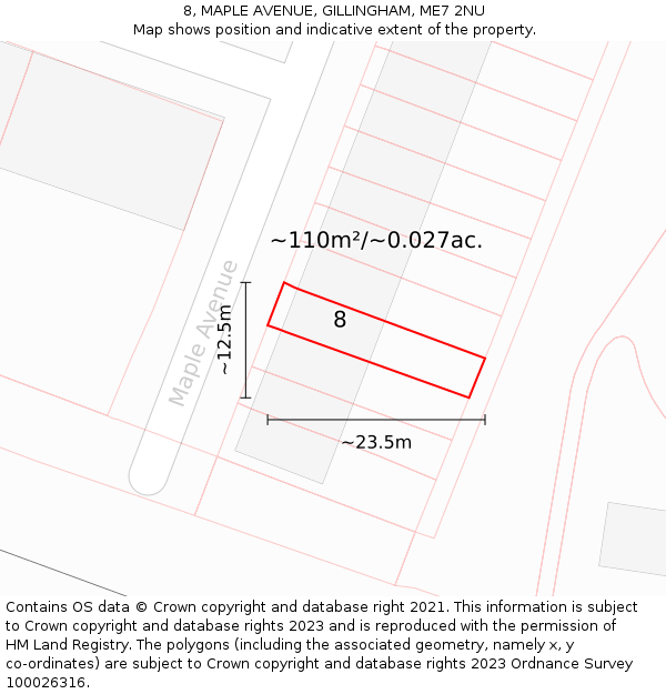 8, MAPLE AVENUE, GILLINGHAM, ME7 2NU: Plot and title map