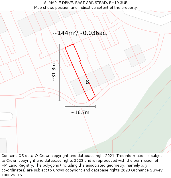8, MAPLE DRIVE, EAST GRINSTEAD, RH19 3UR: Plot and title map