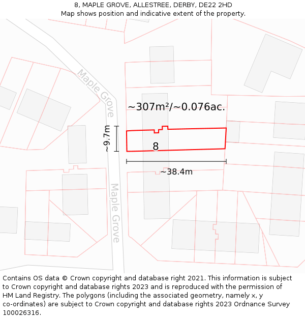 8, MAPLE GROVE, ALLESTREE, DERBY, DE22 2HD: Plot and title map